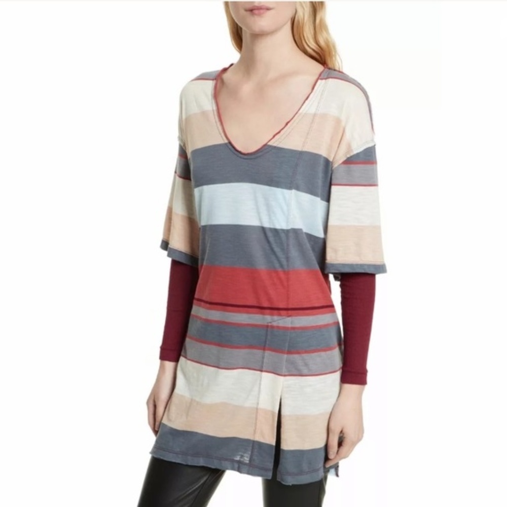 Free People women PS Kate longline striped rib sleeve tunic top